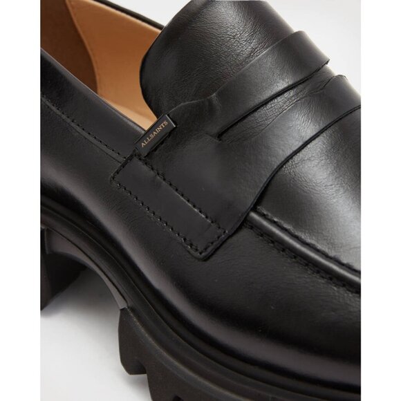 AllSaints Womens Lola Leather Loafers in Black 9 with Box Penny Oxford Shoes - Picture 13 of 16